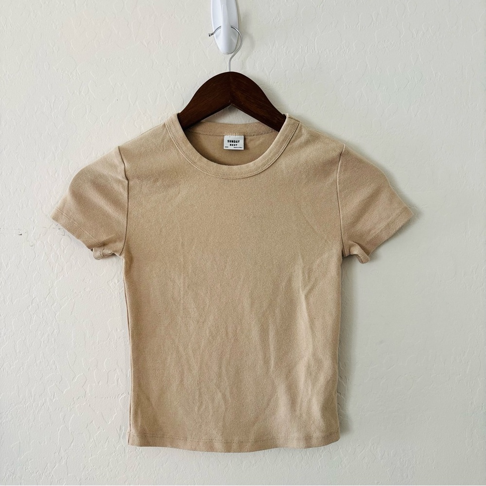 Aritzia Sunday Best Women’s Neutral Beige Short‎ Sleeve Tee | 2XS